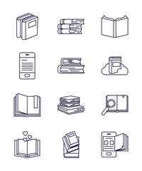 Isolated books line style icon set vector design
