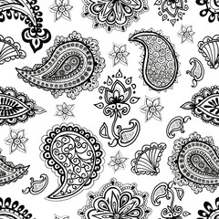  paisley pattern seamless print textile element frame card business card logo black line doodle sketch hand drawn east india ornament abstraction texture separately on a white background