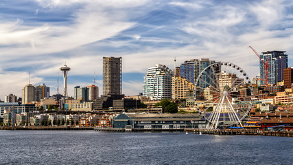 Seattle skyline as seen from the ferry. Travel USA.