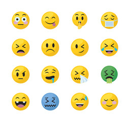Fototapeta premium Emojis faces flat style icon set vector design