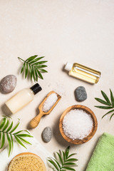 Spa product composition on stone table.