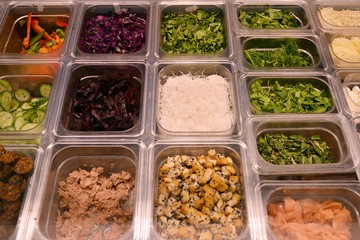 Salad bar with vegetables in the restaurant, healthy food.