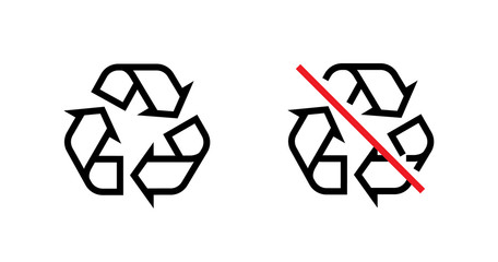 Recycle and Not Recycled Sign. Editable line vector icons set.