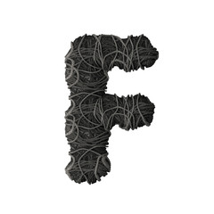 Letter F stylized in the form of a rope pile - 3D render
