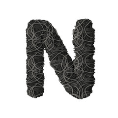 Letter N stylized in the form of a rope pile - 3D render