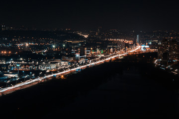 Fototapeta na wymiar Kiev Ukraine - February 17, 2020: night view of Kiev from the roof