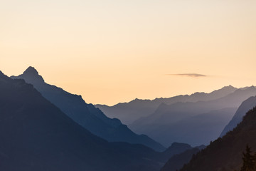 Calm view of a Mountain Range in Austria during spring