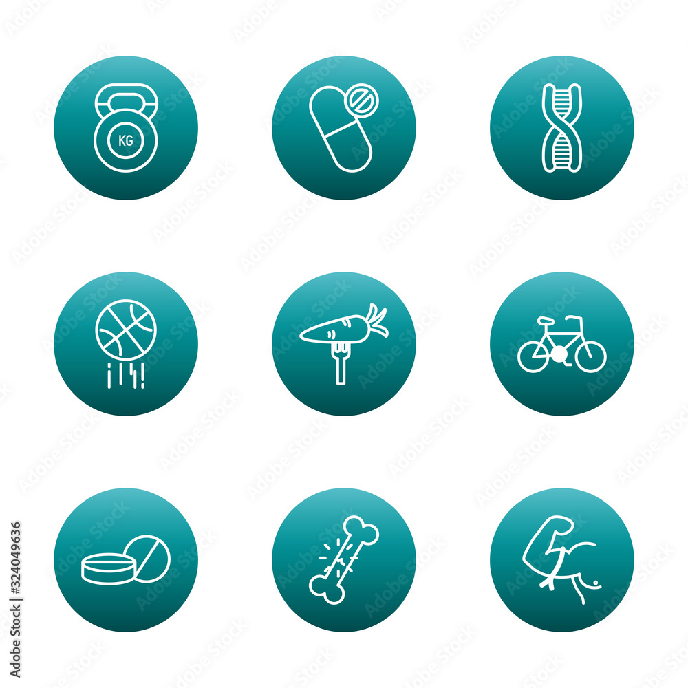 Poster healthy lifestyle block gradient style icon set vector design