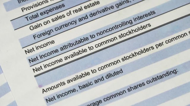 Finance statement report pf balance sheet of company. Analyzing money balance. Expenditure and revenue, profit statistics