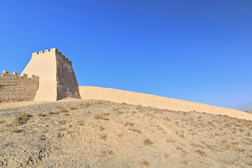 Fototapeta na wymiar Rammed earth watchtower-brick ramparts of Jiayu Pass fortress. Jiayuguan City-Gansu-China-0725