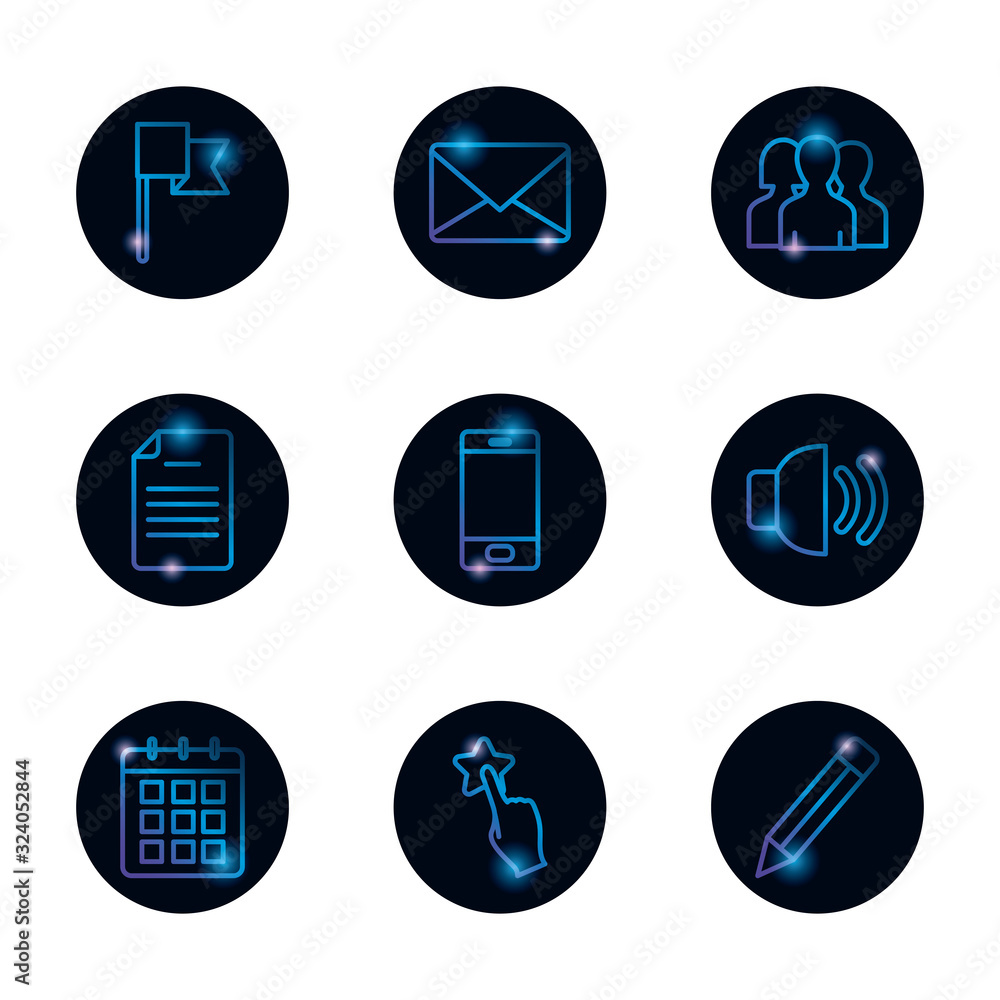 Poster isolated social media gradient style icon set vector design