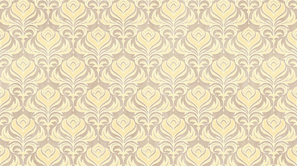 Swirl Damask Wallpaper Pattern, background grunge texture, pale soft yellow beige version