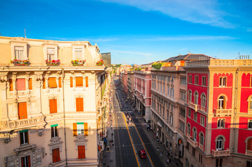 Fototapeta na wymiar Aerial view of Genoa street in a beautiful summer day, Liguria, Italy