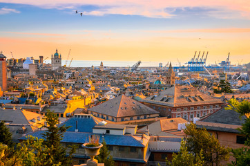 Panoramic view  of Genoa (Genova) in a beautiful summer day, Liguria, Italy - obrazy, fototapety, plakaty