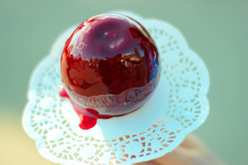 Caramel Apple on a stick. Sweetness at the carnival. An apple on a stick. Bad food.