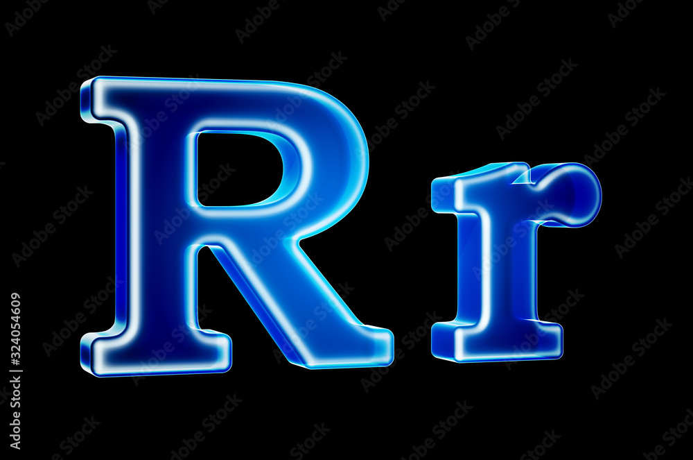 Poster letters r with hologram effect, 3d rendering