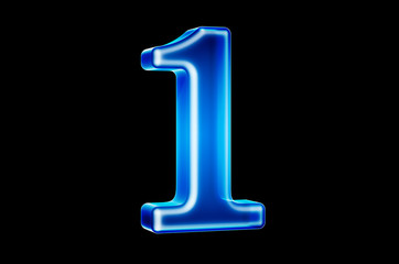 Number 1 with hologram effect, 3D rendering
