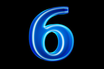Number 6 with hologram effect, 3D rendering