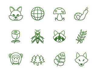 Biodiversity and animals gradient style icon set vector design