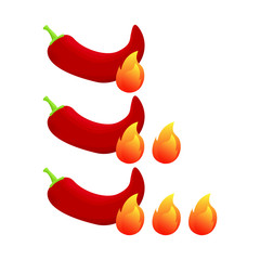 Chili pepper hotness levels icon set. Vector.