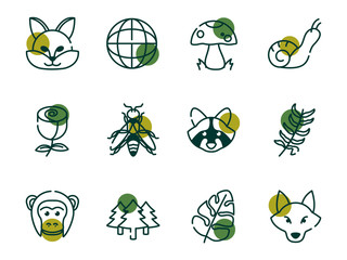Biodiversity and animals half line half color style icon set vector design