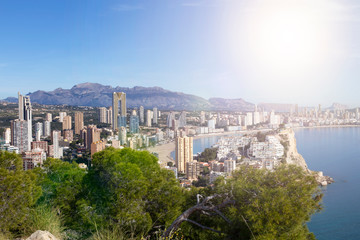 Aerial view of Benidorm, in Spain, with its towering skyscrapers