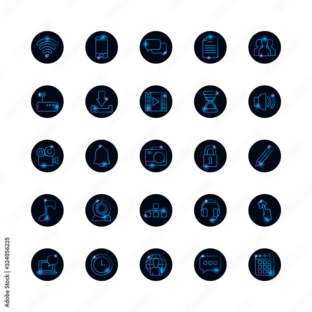 Poster isolated social media gradient style icon set vector design
