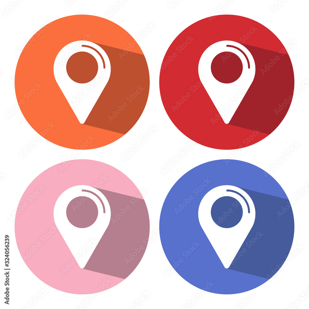 Poster flat design map marker icon with long shadow. 10 eps