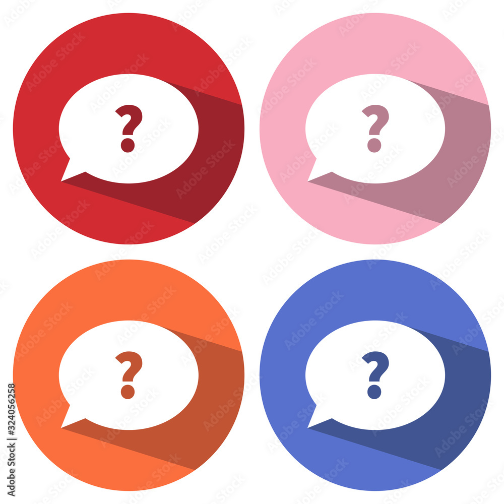 Poster Speech bubbles with Question Mark icon vector icon. Flat design style with long shadow. Thinking vector symbol. Communication bubble. Thought bubble vector icon. Chat think symbol. 
