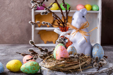 Easter background with color decorative egg