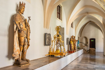 Tyniec, Poland - Gothic cloisters and passages of the Tyniec Benedictine Abbey at the Vistula River...