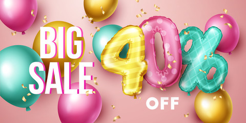Big sale background with colorful floating balloons. Vector illustration.