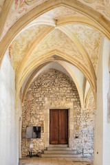 Tyniec, Poland - Gothic cloisters and passages of the Tyniec Benedictine Abbey at the Vistula River...