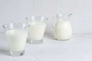 Homemade fermented drink - kefir or bulgaros on a white background with copy space