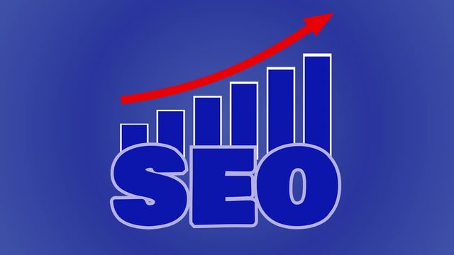 SEO signature with growth diagram and arrow up. Business grow concept. Animated arrows going up. Concept of success, profit. Search engine optimization advantages. Logo SEO
