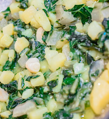 Close-up of the typical seasoning used in the recipe for making Pizzoccheri. Typical dish from Valtellina, Lombardy, Italy.