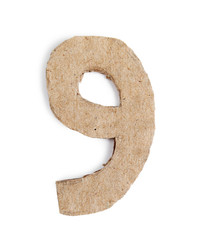 Number 9 made of cardboard isolated on white
