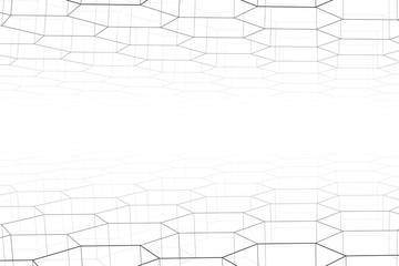 Perspective grid hexagonal surface.Linear 3d illustration.