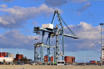 Fototapeta na wymiar crane of cargo ships in full activity. International freight transport