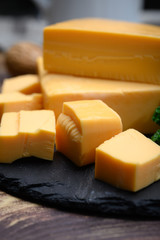 British yellow Chester creme cheese made from cow milk