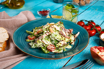 Shrimp and bacon salad, lettuce and tomatoes