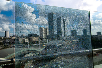 View of Tel Aviv through cracked glass 2