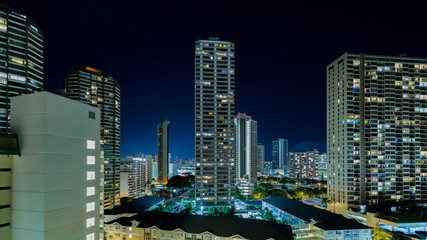 Nighttime Cityscape of Downtown Honolulu, Hawaii