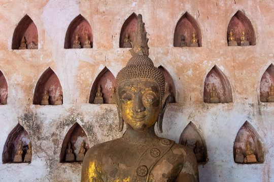 Wat Si Saket,  a collection of statues in wall niches, Vientiane, Laos,Vientiane