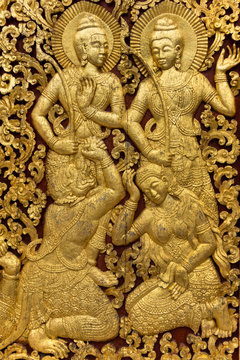 Religious Carvings On The Doors Of Wat Xieng Thong, Laos,Vientiane