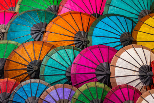 Fototapeta Colorful Umbrellas At Street Market In Luang Prabang, Laos,Vientiane