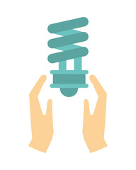 hands with ecology bulb light energy icon
