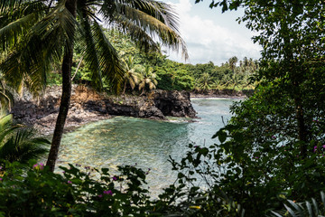 Fototapeta na wymiar Hidden Paradise Beach In São Tomé e Príncipe Island of Ilheu das Rolas