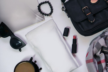 Mocap template for cosmetology trendy background. Packaging of coffee, tea or other natural ingredient. Stock photo for design