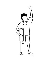 activist man protesting in crutch